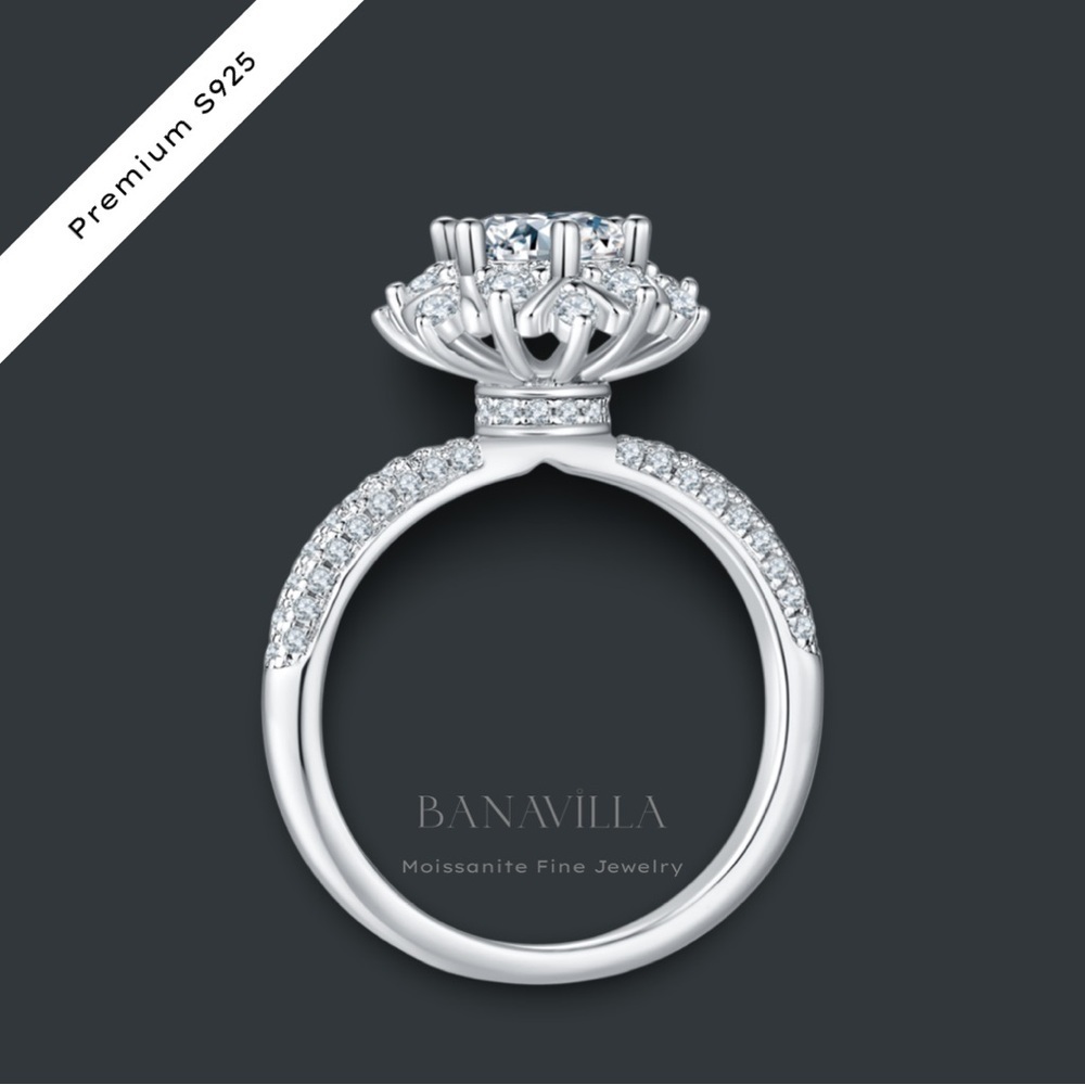 Flower Engagement Ring with 1.22CTW Moissanite S925 18K Gold Plated